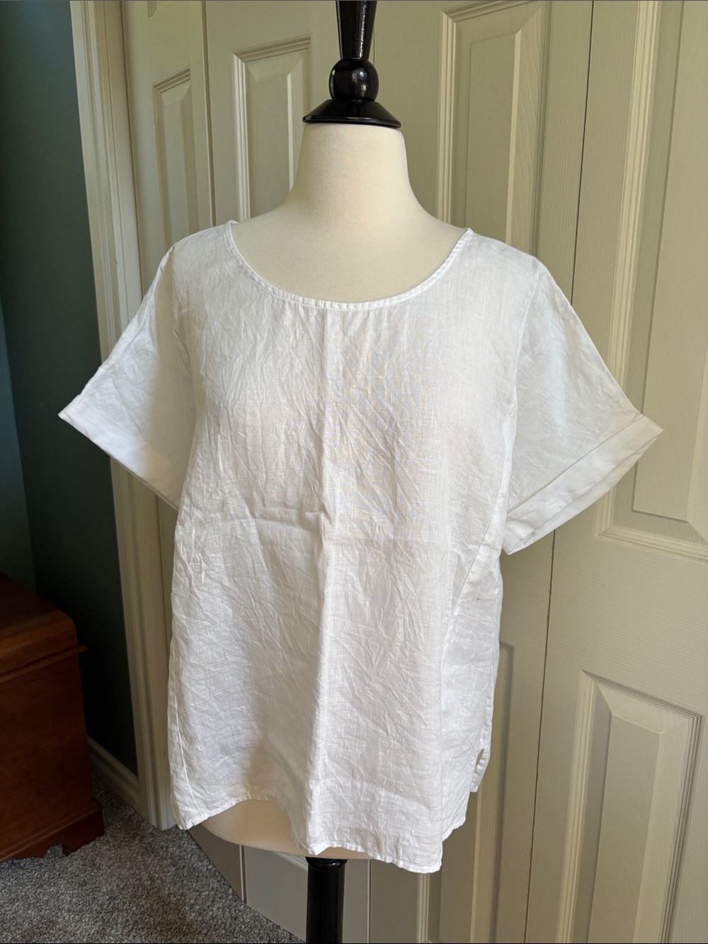 100% Linen Classic White Tunic PL Top - Relaxed Short Sleeve